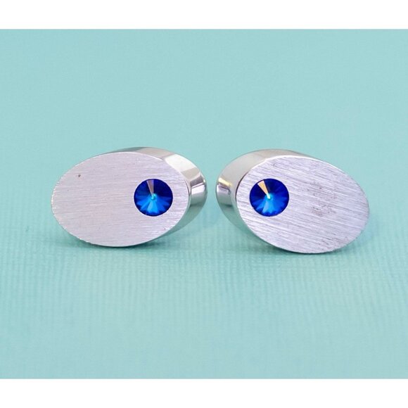 Vintage Oval Edwardian Blue Gem Cuff Links by Sarah Coventry - E7 - Picture 1 of 2